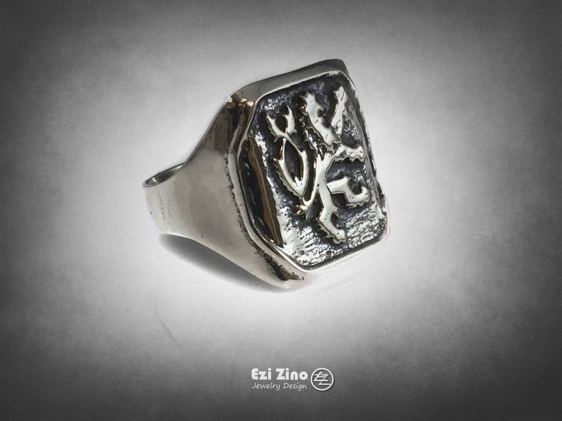 EZI ZINO Hand Made Art Monarchy Lion Signet Ring Solid Silver Sterling Ring image 3