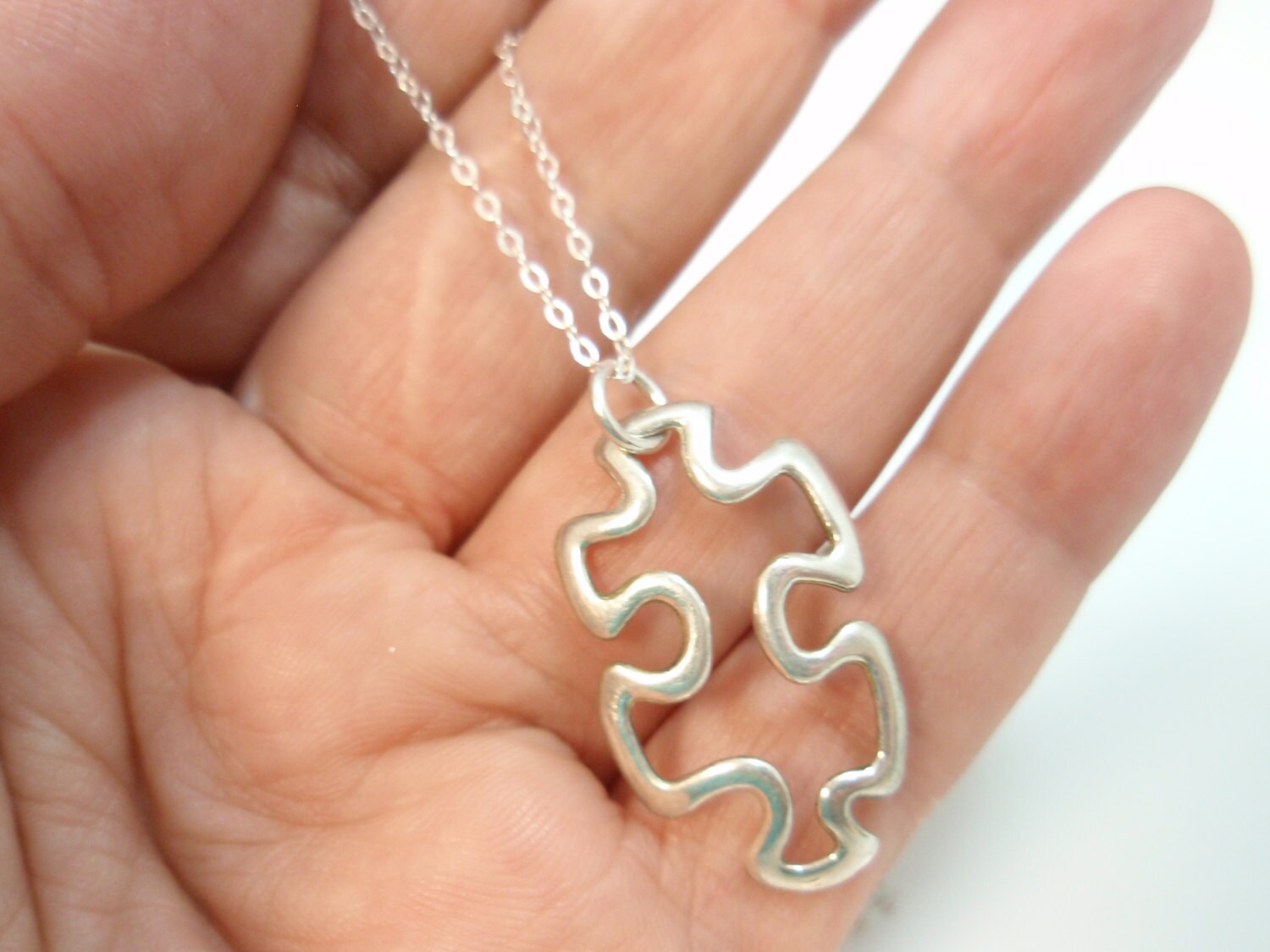 PUZZLE Piece Necklace in a Solid Sterling Silver 925 AUTISM Awareness ...