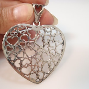 big Multi Heart Lace Pendant Sterling Silver 925