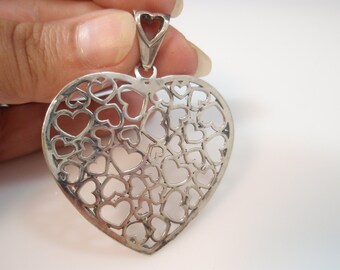 big Multi Heart Lace Pendant Sterling Silver 925