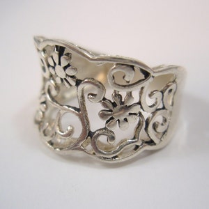 Solid Sterling Silver Ring 925 Fabric Lace Flowers Ring