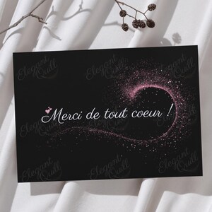 Carte de remerciement chic - Design noir et rose or - pack duo Français/Anglais - pdf