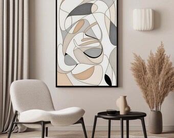 Abstract Organic Line Art Print, Neutral Geometric Wall Decor | Digital Download