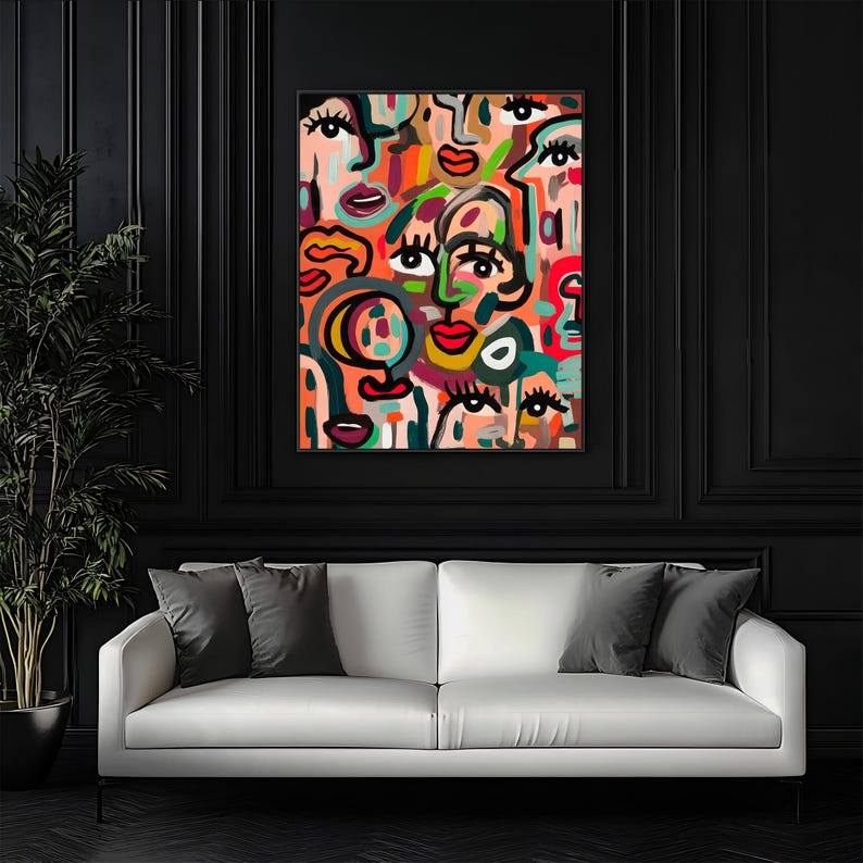 Colorful Abstract Faces Wall Art – Modern Expressionist Portrait Print ...