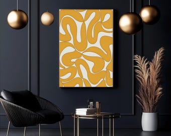 Mustard Abstract Organic Shapes Print, Mid Century Modern Wall Art | Digital Download