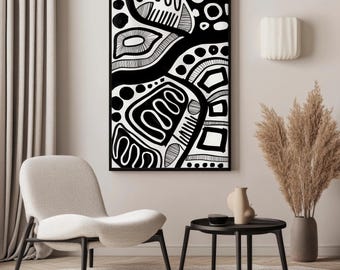 Black White Abstract Wall Art | Modern Organic Line Drawing Print | Digital Download