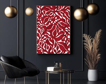 Bold Red Botanical Abstract Art Print: Modern Home Decor (JPG Digital Download)