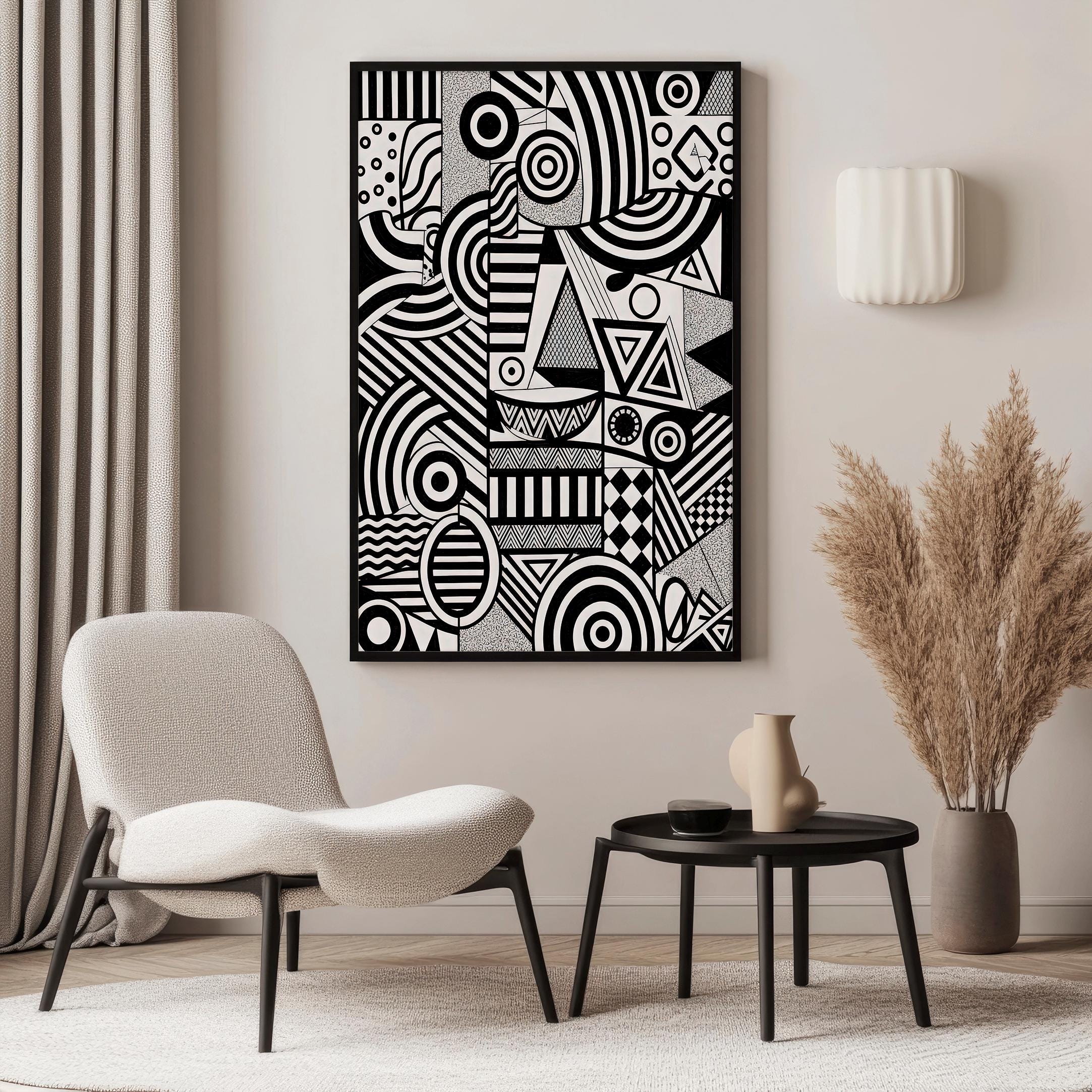 Black and White Geometric Abstract Wall Art – Modern Minimalist Print ...