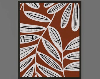 Abstract Botanical Leaves Art in Earthy Brown Tones – Modern Organic Wall Art ( Digital Download )