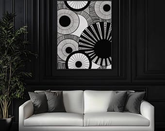 Geometric Circle Print: Black and White Minimalist Wall Art (Digital Download