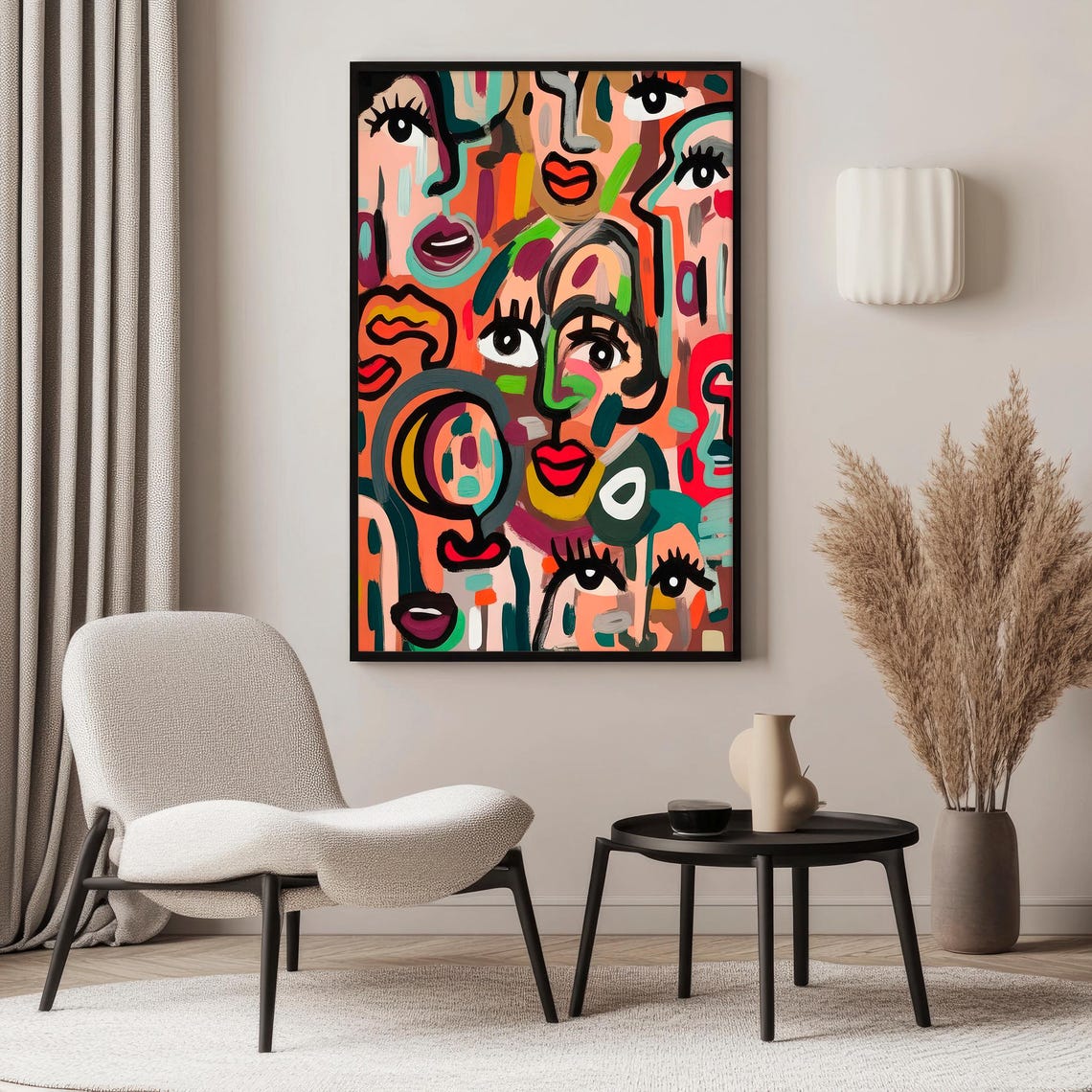 Colorful Abstract Faces Wall Art – Modern Expressionist Portrait Print ...