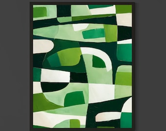 Green Abstract Wall Art – Modern Geometric Shapes in Shades of Green and White – Contemporary Nature Inspired Home Decor
