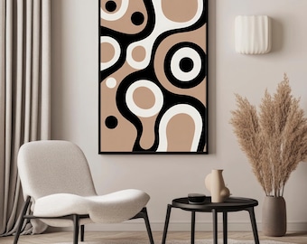 Warm Beige Black Abstract Wall Art | Organic Modern Neutral Decor Print | Digital Download