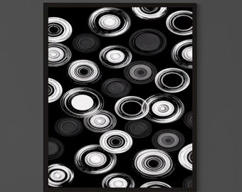 Abstracte zwart-witte cirkelmuurkunst – moderne minimalistische geometrische print, hedendaagse zwart-wit poster interieurdecoratie