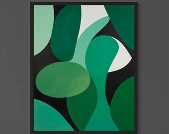Abstract Green Organic Shapes Wall Art, Modern Botanical Minimalist Painting, Contemporary Nature Inspired Artwork