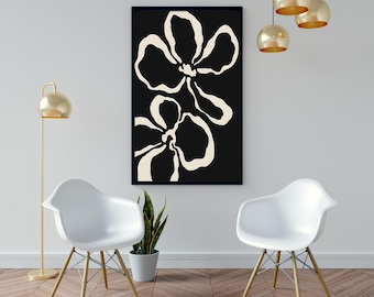 Minimalist Black and White Floral Line Art – Bold Abstract Flower Illustration for Modern Interior Design, Prints and Wall Decor