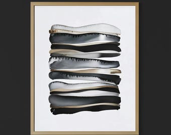 Calm Abstract Art | Monochrome Brushstrokes | Modern Digital Office Poster