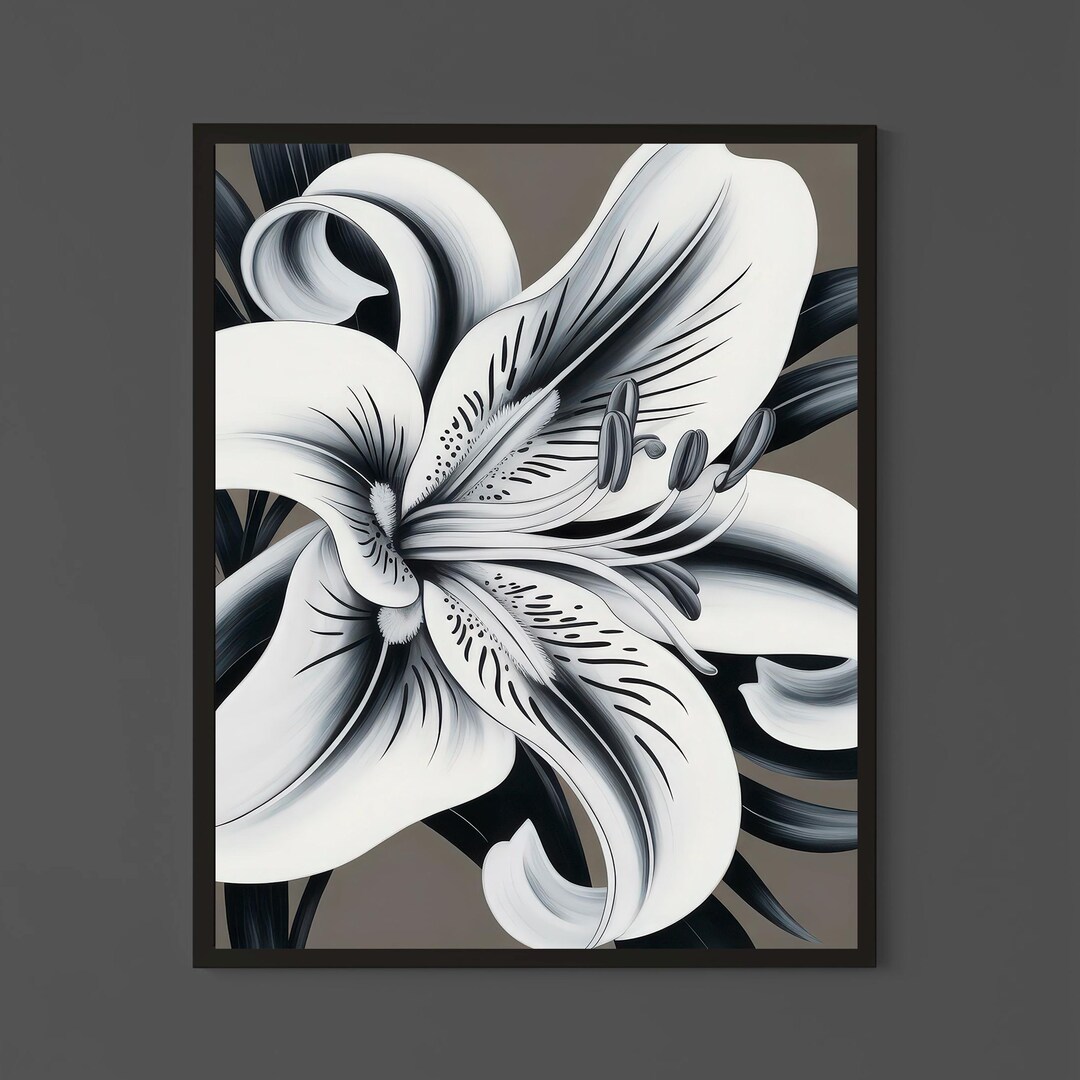 Black White Lily Flower Wall Art, Elegant Botanical Floral Modern Print ...
