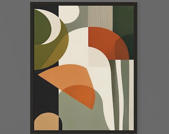 Abstract Geometric Wall Art Print – Mid Century Modern Shapes in Earth Tones for Contemporary Interior | Digital Minimalist Poster