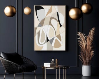 Neutral Abstract Wall Art, Modern Geometric Minimalist Print | Digital Download