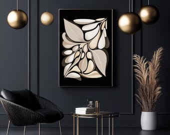 Elegant Botanical Abstract Art in Beige and Cream – Modern Floral Wall Decor with Organic Forms for Minimalist or Nature-Inspired Interiors