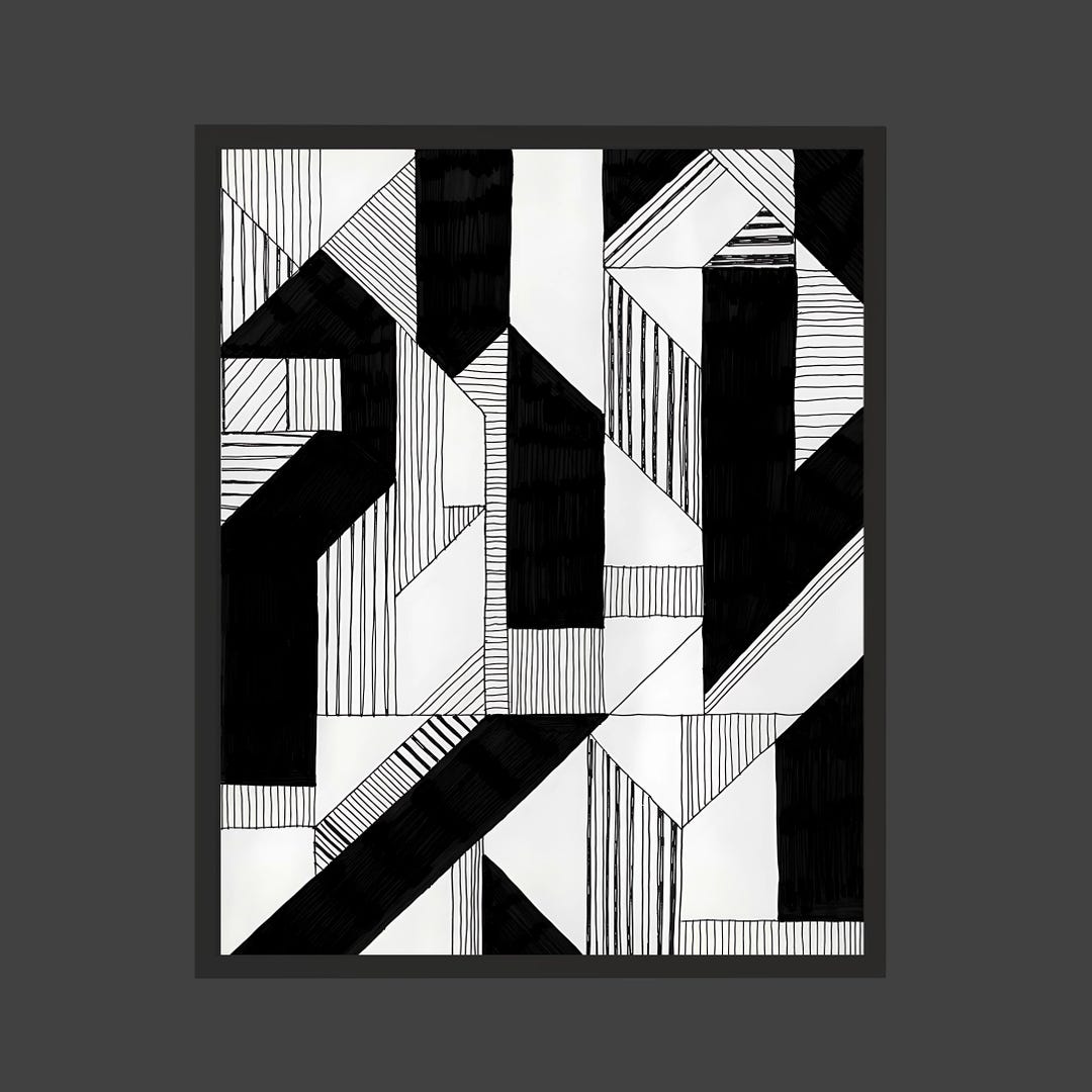 Modern Geometric Black and White Abstract Wall Art With Lines and ...