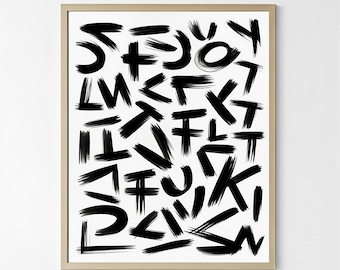 Black and White Abstract Brushstroke Art Print | Wall Art, Printable Poster, Modern Decor, Calligraphic Style, Minimalist, Brush Painting