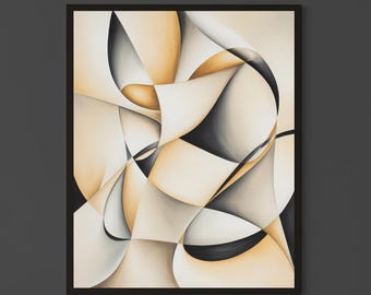 Abstract Geometric Wall Art, Neutral Modern Minimalist Beige Black Print | Digital Download