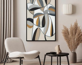 Neutral Gray Beige Abstract Wall Art | Organic Modern Botanical Print | Digital Download