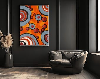 Bold Retro Pop Art Circles – Abstract Red Orange and Blue Dots Pattern in Modern Graphic Style, Funky Vintage Wall Print