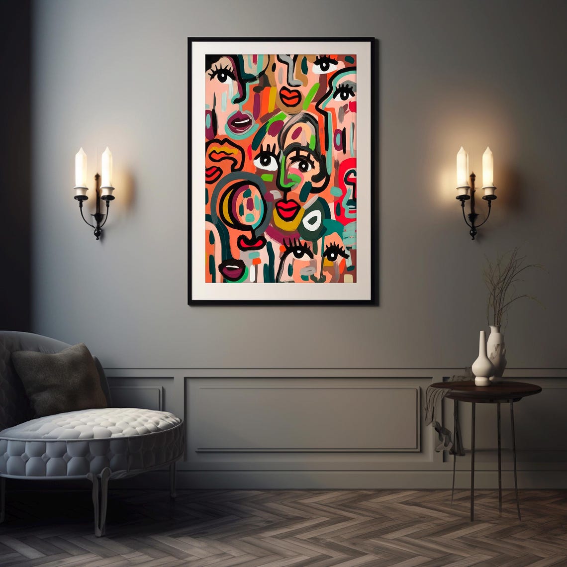 Colorful Abstract Faces Wall Art – Modern Expressionist Portrait Print ...