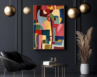 Vibrant Abstract Geometric Composition with Colorful Blocks, Shapes, and Lines – Bold Modern Art Print for Dynamic Interiors