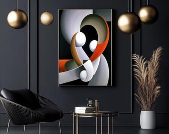 Futuristic Abstract Art Print: Metallic Shapes, Modern Interior (JPG Digital Download)