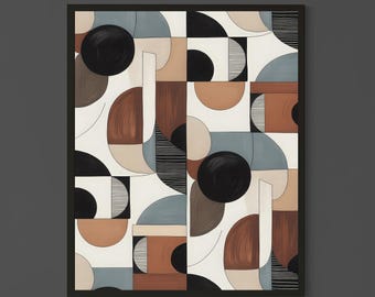 Modern Abstract Geometric Wall Art in Earth Tones – Contemporary Shapes, Mid-Century Inspired Design