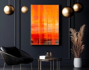Vibrant Orange Abstract Wall Art Print | Modern Vertical Paint Drip Texture Artwork for Bold Contemporary Home Decor | Sunset Poster