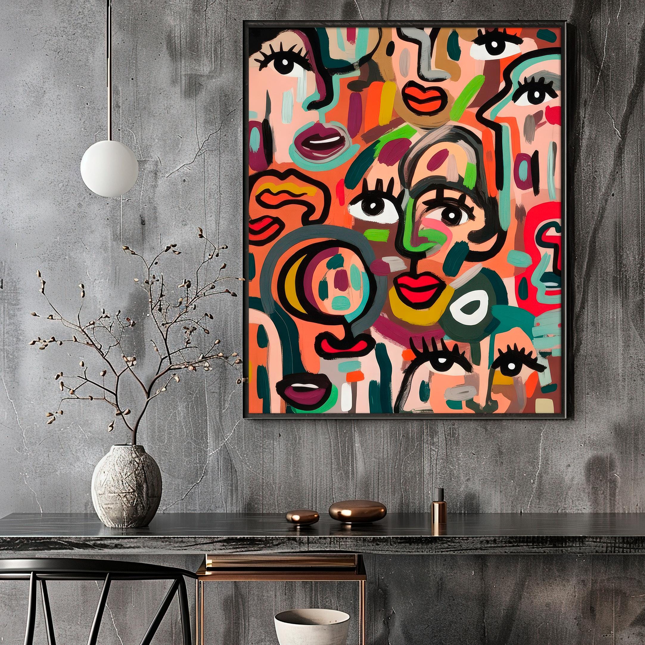 Colorful Abstract Faces Wall Art – Modern Expressionist Portrait Print ...