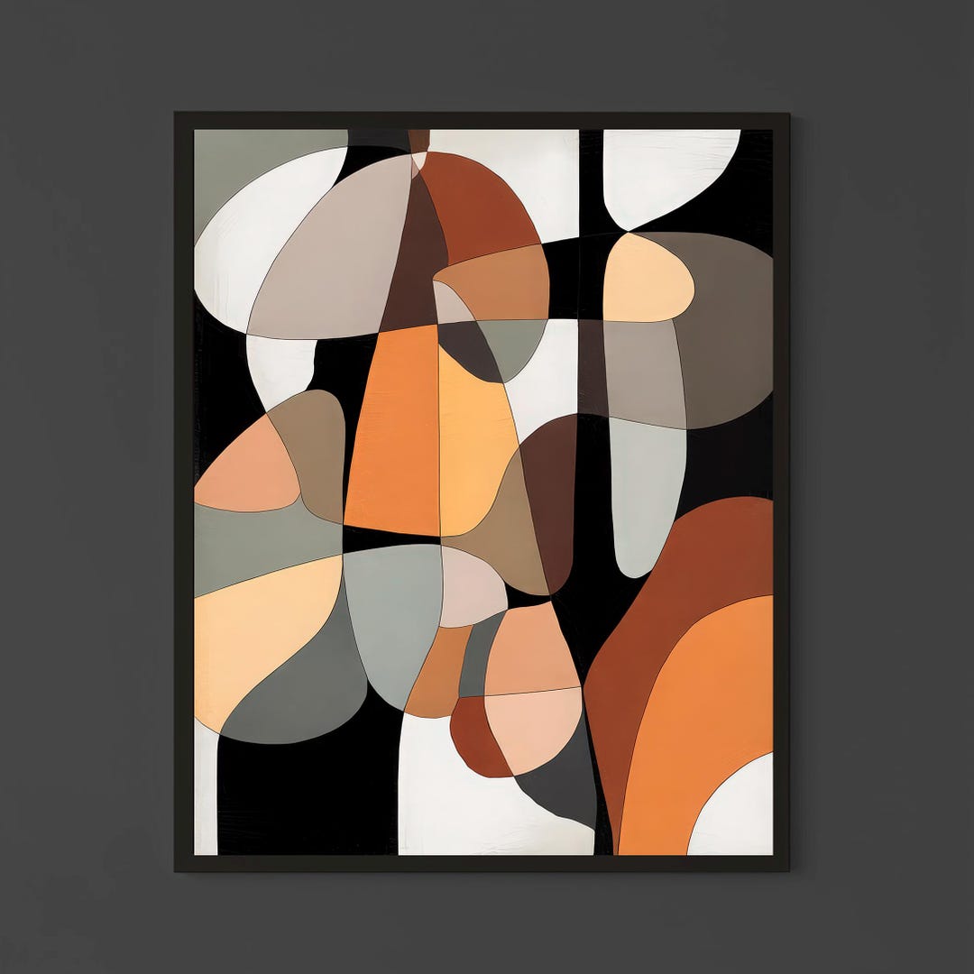 Mid Century Modern Abstract Wall Art Print – Warm Earth Tone Geometric ...