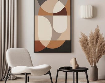 Neutral Geometric Abstract Print, Mid Century Modern Wall Art, Beige Minimalist Decor