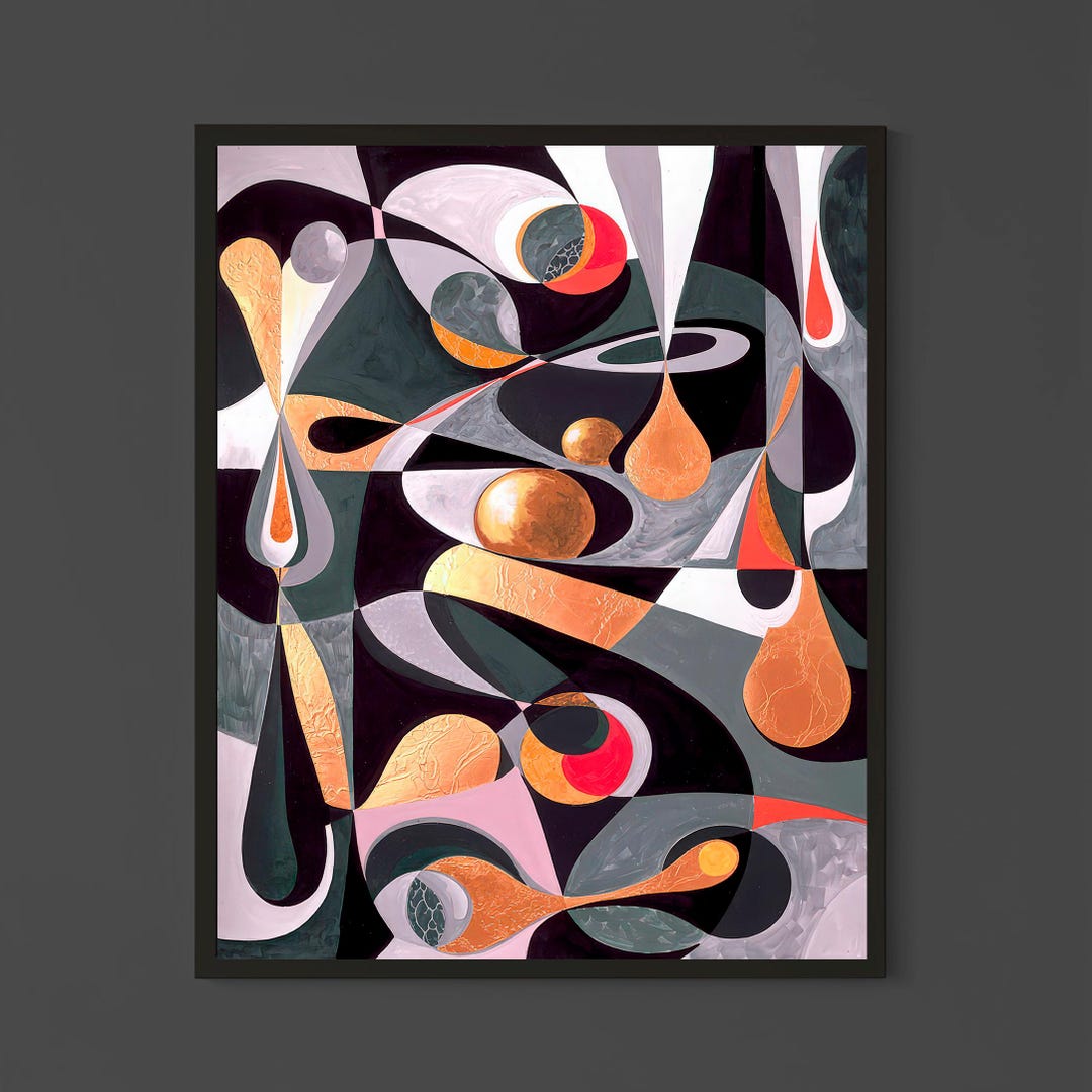 Geometric Abstract Gold Wall Art, Modern Black and Copper Painting ...