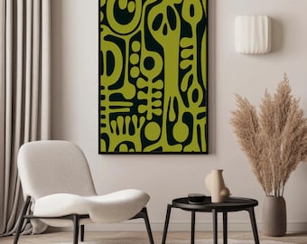 Olive Green Abstract Art | Deep Teal Organic Modern Wall Decor | Digital Download