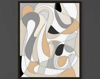 Abstract Organic Shapes Wall Art in Neutral Tones – Modern Minimalist Contemporary Artwork ( Digital Download )