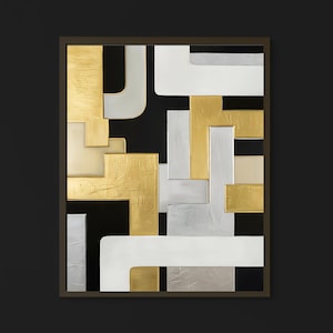 Metallic Abstract Art Print – Gold and Silver Geometric Luxury Design for Contemporary Interior and Sophisticated Wall Accent