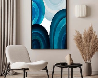 Modern Blue Abstract Wall Art Print with Layered Watercolor Circles – Contemporary Minimalist Artwork for Home Decor, Office & Living Room