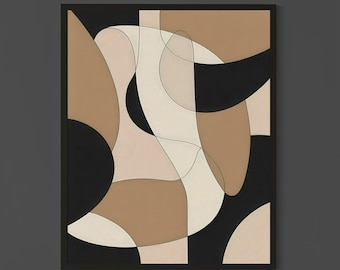 Abstract Neutral Line Art Print, Modern Minimalist Geometric Wall Decor