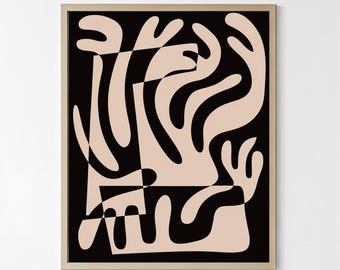 Abstract Organic Graphic Poster | Beige and Black Minimalist Wall Art, Digital Download