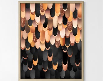 Modern Digital Art | Abstract Black and Gold Wall Print | 3D Texture Poster | Home Decor