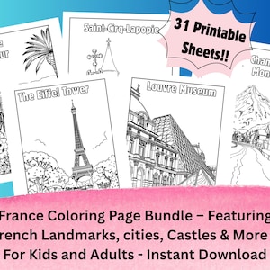 France Coloring Pages for Kids | 31 Landmark & Landscape Scenes | Educational Travel Fun