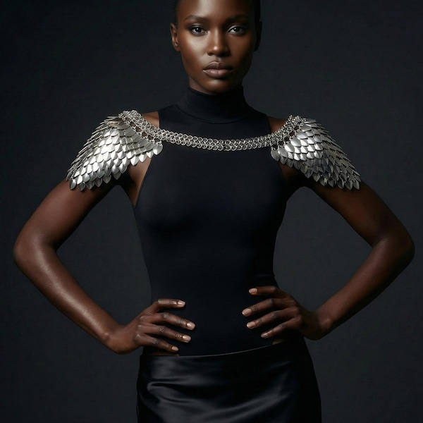 Dragon scales chainmail, Scalemail armor, Chain epaulettes, Gothic shoulder armor, Burning man women accessories, Cosplay jewelry