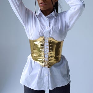 Women&#39;s underbust corset, Gold corset belt, Wide corset belt leather, Waist cincher belt, Holographic corset, Steampunk corset,Custom corset