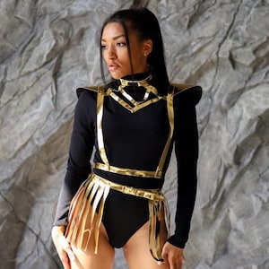 Gold armor costume, Gold gladiator costume, Futuristic armor costume, Edm festival outfit for women, Burning man costume woman